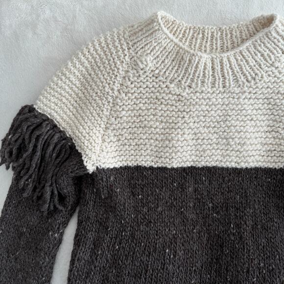 Handmade Alpaca Wool Sweater M/L Fringe Hand Knit Boho Artisan Peru Eco Undyed - Picture 5 of 16